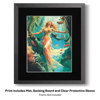 Mermaid in Undersea Garden 8″x10″ Artwork in 11″x14″ Mat