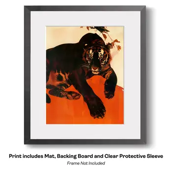 Tiger on a Ledge Japanese Painting - Animal Kingdom Wall Art Prints, from Cute to Majestic – 8″x10″ Artwork for 11″x14″ Frame