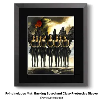 An Ennead Of Goth Fairies Posing for Group Photo - Very Grim Fairytale Prints – 8″x10″ Artwork in 10″x12″ Mat