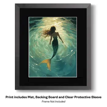Mermaid in Undersea Garden 8″x10″ Artwork in 11″x14″ Mat