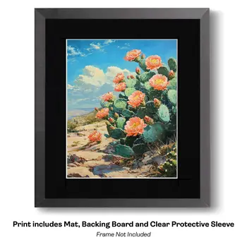 Flowering Desert Cactus with Pink Flowers 8"x10" Floral Art Print for 11"x14" Frame
