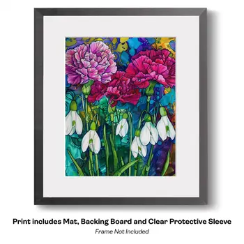 Single Blue Watercolor Flower  8"x10" Floral Art Print for 11"x14" Frame