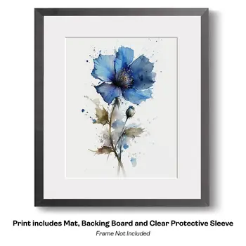 Single Blue Watercolor Flower  8"x10" Floral Art Print for 11"x14" Frame
