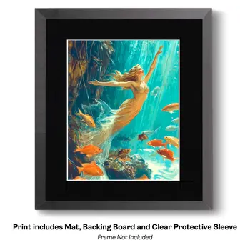 Mermaid in Undersea Garden 8″x10″ Artwork in 11″x14″ Mat