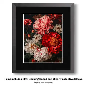 Baroque Pink And Red Peony Flowers  8"x10" Floral Art Print for 11"x14" Frame