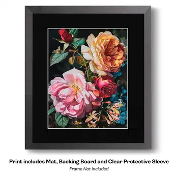 Baroque Peonies, Rose and Larkspur  8"x10" Floral Art Print for 11"x14" Frame