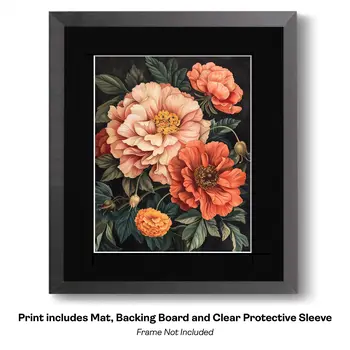 Baroque Peach Flower Bouquet 8"x10" Floral Art Print for 11"x14" Frame