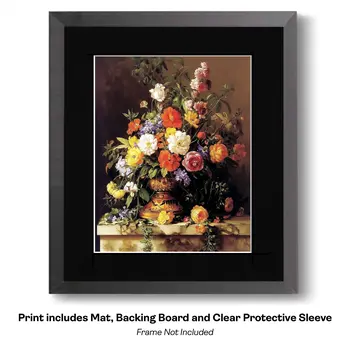 Baroque Flower Bouquet in Gold Vase 8"x10" Floral Art Print for 11"x14" Frame