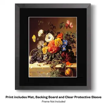 Baroque Flower Bouquet on Gold Ledge  8"x10" Floral Art Print for 11"x14" Frame
