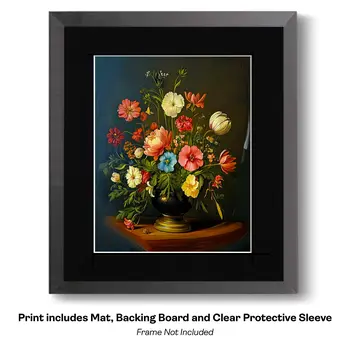 Baroque Daffodil Flowers and Bees 8"x10" Floral Art Print for 11"x14" Frame