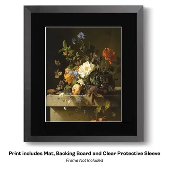 Baroque Flower Bouquet with Brown Butterflies 8"x10" Floral Art Print for 11"x14" Frame