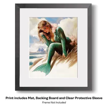 Mermaid Coyly Posing 8″x10″ Artwork in 11″x14″ Mat