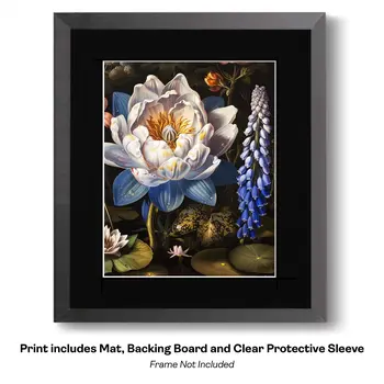 Medieval Flower Pond Painting  8"x10" Floral Art Print for 11"x14" Frame
