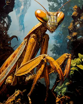 Praying Mantis on the Hunt - Insect Wall Art Prints – 8″x10″ Artwork for 11″x14″ Frame