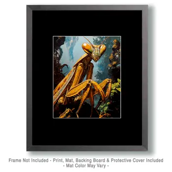 Praying Mantis on the Hunt - Insect Wall Art Prints – 8″x10″ Artwork for 11″x14″ Frame