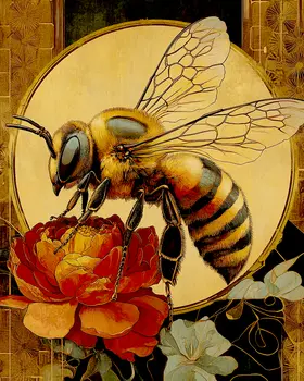 Vintage Art Nouveau Bee on Flower Art - Insect Wall Art Prints – 8″x10″ Artwork for 11″x14″ Frame