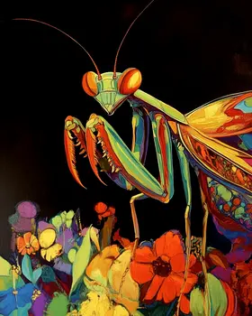 Psychedelic Praying Mantis - Insect Wall Art Prints – 8″x10″ Artwork for 11″x14″ Frame