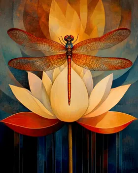 Lotus Flower Dragonfly - Insect Wall Art Prints – 8″x10″ Artwork for 11″x14″ Frame