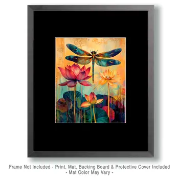 Impressionist Pond Dragonfly - Insect Wall Art Prints – 8″x10″ Artwork for 11″x14″ Frame