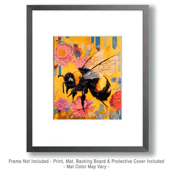 Pretty Bumblebee - Insect Wall Art Prints – 8″x10″ Artwork for 11″x14″ Frame