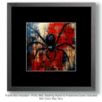 Grunge Black Widow Spider - Insect Wall Art Prints – 8″x10″ Artwork for 11″x14″ Frame