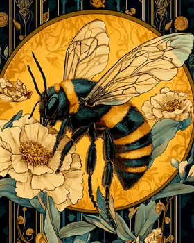 Vintage Art Nouveau Bee on Flower - Insect Wall Art Prints – 8″x10″ Artwork for 11″x14″ Frame