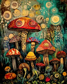 Abstract Shroom Garden - Mushroom Art Prints - 8"x10" Art Print for 11"x14" Frame