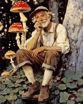 Contemplation Among Shrooms - Mushroom Art Prints - 8"x10" Art Print for 11"x14" Frame
