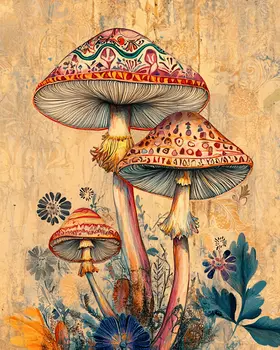 70's Shroom Art - Mushroom Art Prints - 8"x10" Art Print for 11"x14" Frame