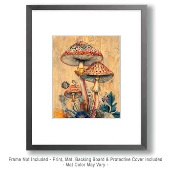 70's Shroom Art - Mushroom Art Prints - 8"x10" Art Print for 11"x14" Frame