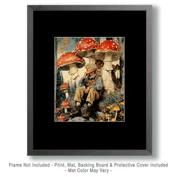 Happy in My Shroom Garden - Mushroom Art Prints - 8"x10" Art Print for 11"x14" Frame
