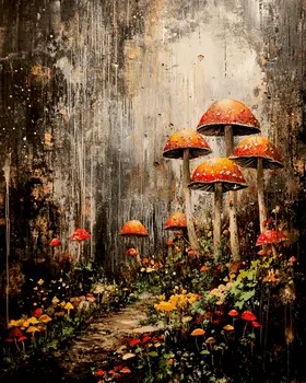 Grunge Shroom Evening - Mushroom Art Prints - 8"x10" Art Print for 11"x14" Frame
