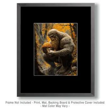 Bigfoot with Amanita Shroom - Mushroom Art Prints - 8"x10" Art Print for 11"x14" Frame