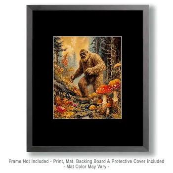 Bigfoot Walking Among Amanita Shrooms - Mushroom Art Prints - 8"x10" Art Print for 11"x14" Frame