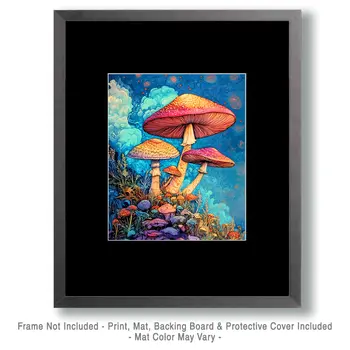 Brightly Colored Shrooms - Mushroom Art Prints - 8"x10" Art Print for 11"x14" Frame