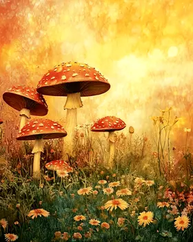 Morning Shrooms - Mushroom Art Prints - 8"x10" Art Print for 11"x14" Frame