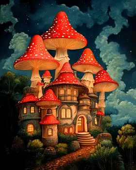 Shroomville - Mushroom Art Prints - 8"x10" Art Print for 11"x14" Frame