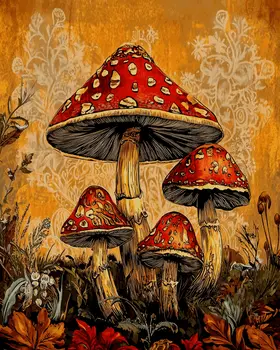 Nouveau Shrooms - Mushroom Art Prints - 8"x10" Art Print for 11"x14" Frame