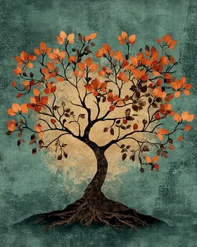 Folk Art Fall Moon - Nature Art Prints - 8"x10" Artwork for 11"x14" Frame