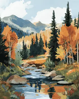 Mountain Steam in Fall - Nature Art Prints - 8"x10" Artwork for 11"x14" Frame