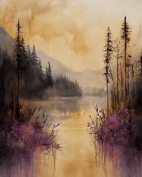 Vintage Still Mountain Lake - Nature Art Prints - 8"x10" Artwork for 11"x14" Frame