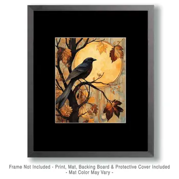 Fall Full Moon Raven - Nature Art Prints - 8"x10" Artwork for 11"x14" Frame