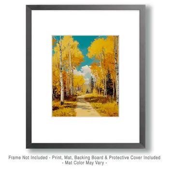Aspen Lined Drive in Fall - Nature Art Prints - 8"x10" Artwork for 11"x14" Frame