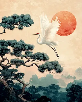 White Crane Ascending - Nature Art Prints - 8"x10" Artwork for 11"x14" Frame