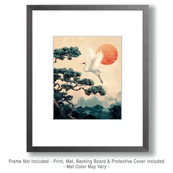 White Crane Ascending - Nature Art Prints - 8"x10" Artwork for 11"x14" Frame