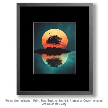 Full Moon Rising Behind Island - Nature Art Prints - 8"x10" Artwork for 11"x14" Frame