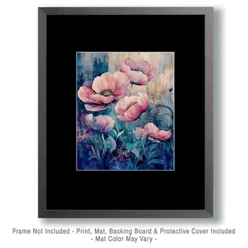 Grunge Pink Poppies - Nature Art Prints - 8"x10" Artwork for 11"x14" Frame