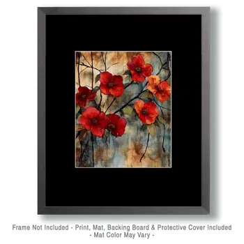 Red Flowering Vine - Nature Art Prints - 8"x10" Artwork for 11"x14" Frame