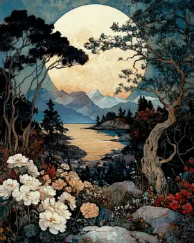 Mountain Moonrise - Nature Art Prints - 8"x10" Artwork for 11"x14" Frame