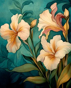 Nouveau Iris Blooms - Nature Art Prints - 8"x10" Artwork for 11"x14" Frame